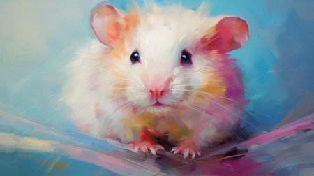 a cute and colorful painting of a rat in purple and pink, inspired by the style of steve henderson and dmitri danish. the light white and sky-blue hues add a touch of serenity to the expressive character designs. captured with a canon eos 5d mark iv, this artwork showcases varied brushwork techniques. ai generatedの素材