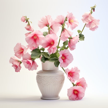 a white vase with flowers inside, showcasing a light pink color palette, captures the essence of traditional japanese artistic techniques. this captivating photograph, reminiscent of the works of lois greenfield and edward poynter, was taken by the associated press. the image exudes a simplified yet elegant aesthetic, reminiscent of the artistry of sofonisba anguissola. ai generatedの素材