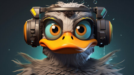 a lifelike 3d mallard duck character with comical bulging eyes, created in a hyper-realistic sci-fi style. the intense emotion and subtle expressions, inspired by the barbizon school, bring this character to life. felt creations and overexposure techniques add texture and depth to the overall design. ai generatedの素材
