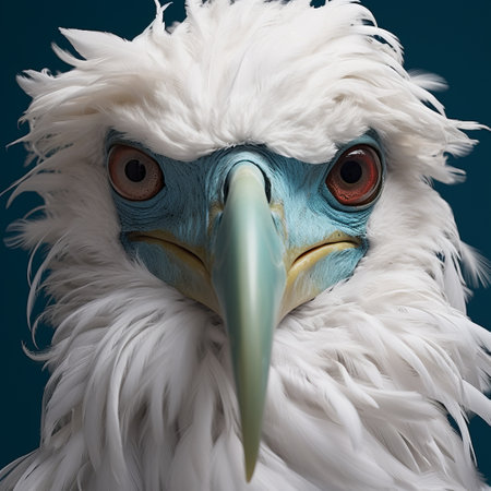 a small white bird with a strong facial expression is depicted on a captivating blue background in a hyper-realistic sci-fi style. this artwork, created using zbrush, showcases the beauty of anthropomorphic animals and exotic birds. the photo captures the essence of furry art and is reminiscent of captivating documentary photos. ai generatedの素材
