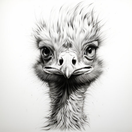ostrich face with feathers in the air, depicted in a vector art style reminiscent of rui palha. this hyperrealistic mural captures the essence of the ostrich with sketchy caricature elements inspired by sebastian errazuriz. the powerful and emotive portraiture, reminiscent of patricia piccinini's work, showcases the ostrich's realistic and hyper-detailed features. ai generatedの素材