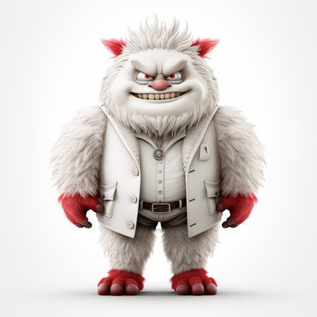a man 3d illustration animation character, mccooker 1, in the style of ben wooten. this white and crimson character is inspired by fantastical creatures, arthur sarnoff, fantastic grotesque, yasuhiro nightow, and features a mischievous feline motif. ai generatedの素材