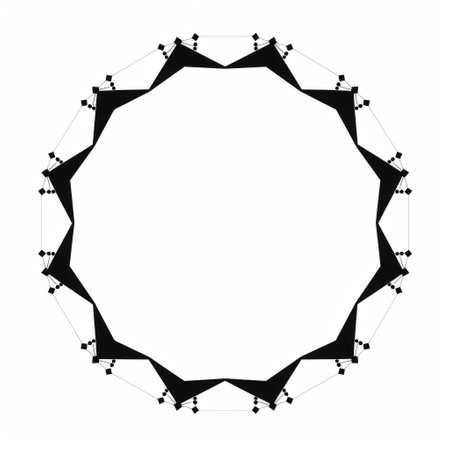 a black and white icon shape adorned with two groups of people, inspired by the artistic style of tomas saraceno. the design showcases technological symmetry and is set against a white background within an artist's frame. the precisionist approach highlights the crystalcore of the image, with a particular emphasis on the joints and connections between the individuals. ai generatedの素材