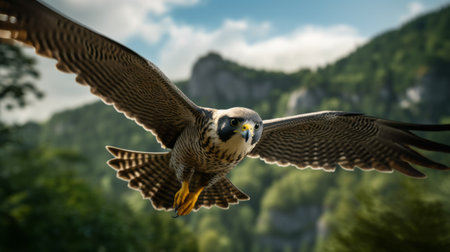 two falcons soar gracefully through the majestic mountains, their wings outstretched against the vivid backdrop. this stunning image captures the essence of hyper-realistic animal illustrations, reminiscent of the renowned artist etienne maurice falconet. with the cutting-edge technology of unreal engine 5 and the graphics prowess of xbox 360, these hyperrealistic wildlife portraits come to life, creating an immersive visual experience. shot at iso 200, thisの素材