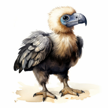 a cute animal baby bird stock vector featuring a realistic style with surrealistic elements. this artwork combines prehistoric art influences with a color palette of dark beige and dark azure. the hyper-realistic sci-fi theme is enhanced by the inclusion of a manticore, while the ink wash technique adds depth and texture. inspired by the zaire school of popular painting. ai generatedの素材