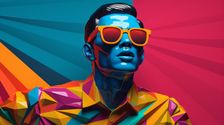 a digital illustration showcasing a polygonal illustrative style inspired by pop art. the vibrant and bold colors create a visually striking effect. the use of ray tracing adds depth and realism to the artwork. the artist specializes in object portraiture, capturing the essence of subjects with precision. the influence of kodak aerochrome film is evident in the vibrant color combinations. this artwork would make aの素材
