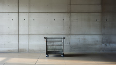 a minimalist composition by mahiro maeda featuring a high-quality photo of a wire cart on a concrete floor. this urban-industrial image showcases elegant simplicity with a touch of de stijl influence. ai generatedの素材