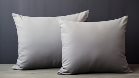 two pillows in the same color are placed on a gray background, creating a smooth and polished aesthetic. the matte photo showcases photorealistic details, highlighting the dusty piles and the use of fabric. this composition exudes a dullcore vibe with a touch of weathercore. ai generatedの素材