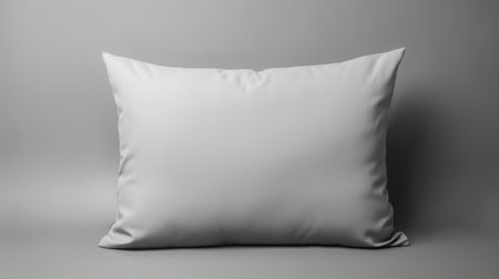 a blank white pillow, isolated on a gray background, showcases heavy shading and realistic usage of light and color. with a whimsical minimalistic style, this 3840x2160 resolution image captivates the viewer's attention. made of rubber, this eye-catching pillow is perfect for adding a touch of uniqueness to any space. ai generatedの素材