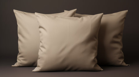 three cloth pillows set with corners showing, rendered in cinema4d, featuring a sepia tone and soft-focus technique. the organic sculpting adds a unique touch to these pillows inspired by william stanley haseltine. captured in stunning 8k resolution, the pillows are showcased against a matte background, creating an elegant and visually appealing composition. ai generatedの素材