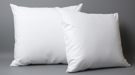 two white pillows, in the style of 8k resolution, rest on a surface. these dullcore and poetcore-inspired cushions exude a smooth and polished appearance. made of rubber with a fabric cover, their low resolution adds a unique touch to any space. ai generatedの素材