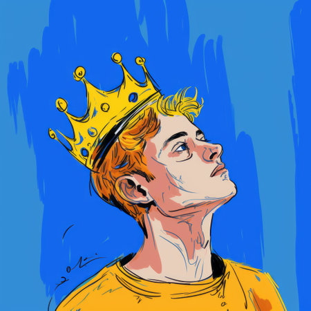 a digital drawing of ryan wearing a crown, reminiscent of cecil beaton's style, is depicted in this artwork. the drawing, created on a wacom tablet, showcases expressive lines inspired by matisse. the use of fine-tip pen in white and yellow adds depth to the image. with a resolution of 32k and super-resolution technology, this uhd artwork captures the essence of ryan's regal presence. ai generatedの素材