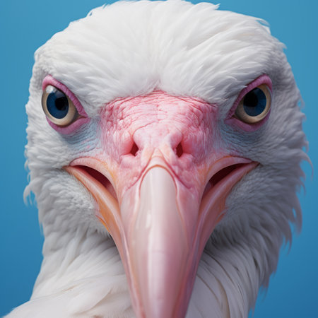 a big and shiny beak, rendered in unreal engine, showcases a light pink and azure color palette. this realistic animal portrait explores texture and detail, offering a birds-eye-view perspective. the flat yet expressive style captures the intricate features of the beak with hyper-detail. ai generatedの素材