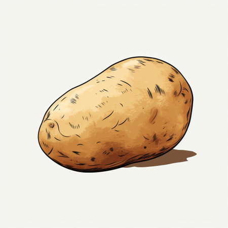 an illustration of a potato, sketched in intricate detail and colorized, set against a background image. the style is reminiscent of golden age illustrations, with clean and sharp inking. the overall effect is stark and unfiltered, with elements of tachisme evident in the artwork. ai generatedの素材