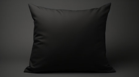 black empty pillow mockup stock illustration in the style of 32k uhd. darkly detailed, inspired by the works of fernando botero. poetcore aesthetic with sparse backgrounds. made of rubber, this pillow stands out against a black background. ai generatedの素材