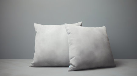 a white pillow set is showcased in this 3d template, featuring a soft-focused realism style. the explosive pigmentation and soft-focus technique create a hyper-realistic still life. the use of fabric adds texture to the matte photo, while stainswashes add an artistic touch. ai generatedの素材