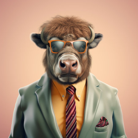 the man wearing glasses in this photo showcases a unique blend of styles, including realistic animal portraits, a humorous tone, and a pop culture mashup. with elements of corporate punk and editorial illustrations, this image exudes a warmcore aesthetic while maintaining a touch of pastoral charm. ai generatedの素材