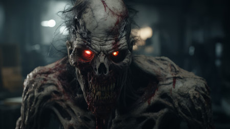 a skeleton, rendered in the style of unreal engine 5 by joe madureira, is depicted walking through the darkness. with its red eyes and detailed facial features, this skeletal figure exudes a sense of eerie intensity. the use of vray tracing enhances the realism, while the brutal action and exacting precision create a captivating visual experience. the voigtlander brilliant camera adds a vintage touch toの素材