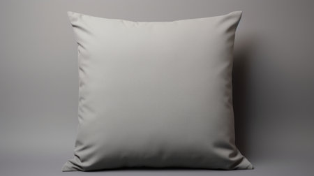 white pillow mockup on a gray background, perfect for printouts, mockups, and websites. this mockup features a luxurious drapery design in the style of dark beige and light azure. the pillow has a poured resin texture, giving it a matte photo finish. the organic contours and detailed shading create a visually stunning effect, reminiscent of ink-washed artwork. ai generatedの素材