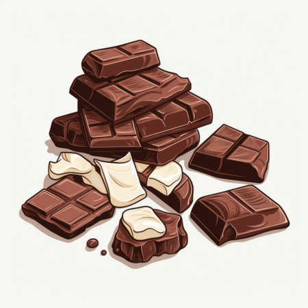 a pile of chocolate and white chocolate bars, isolated on a white background. the bars are depicted in a colored cartoon style, with monochrome toning. this commission is inspired by animated gifs, the bechers typologies, nature morte, and storybook illustrations. ai generatedの素材