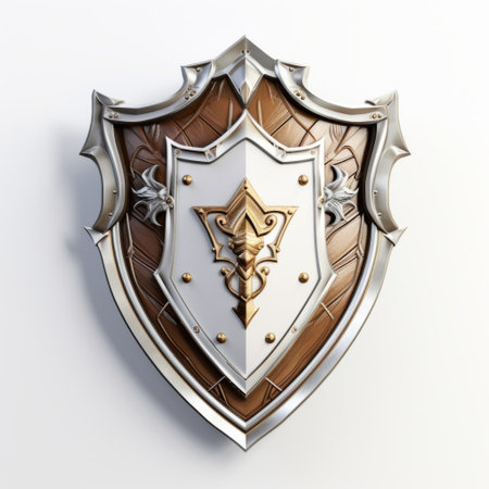 the knight's shield armor showcases a blend of old-world charm and futuristic design elements. with its light white and light bronze color scheme, the armor features streamlined and extruded shapes, emphasizing the joints and connections. the hard-edge style adds a touch of modernity to this classic piece. ai generatedの素材
