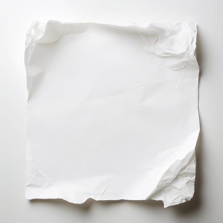 a crumpled paper rectangle is placed on a white background, creating an unexpectedly absurd composition. this stock photo, reminiscent of the style of elke vogelsang and carl kleiner, captures the patience of a saint. the white paper background adds to the creative and intriguing nature of the image. available on flickr under creative commons attribution. ai generatedの素材