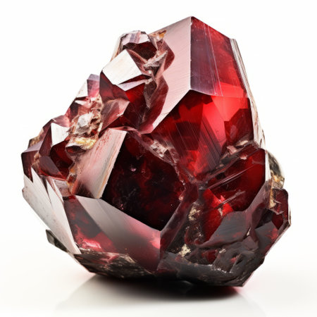 a stunning ruby stone, resembling glass sculptures, is showcased on a pristine white background. its bold chromaticity and graceful design make it a captivating piece. the dark red hue of the stone, along with its radiant clusters, adds to its allure. this ruby exudes a tenebrous yet mesmerizing beauty. ai generatedの素材