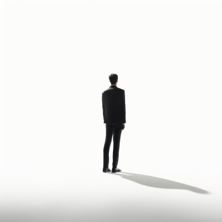 3d shadow of a standing person on a white background, reminiscent of the artistic style of isaac julien. this high-resolution 4k image captures the essence of august sander and yumihiko amano, with an air of ominous elegance. captured using the sony alpha a1, the composition is both visually striking and elegantly formal. ai generatedの素材