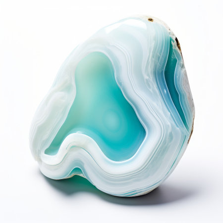a transparent blue agate, captured using a lensbaby composer pro ii with edge 50 optic, is showcased on a clean white background. the organic stone carvings feature bold lines and vibrant colors, creating a fusion of eastern and western influences. the unmodulated color and exquisite craftsmanship make this piece truly captivating. ai generatedの素材