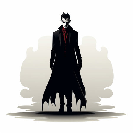 a vampire killer man silhouette vector, featuring a stylish costume design with a dappled mist effect. this cartoonish character design embodies the mallgoth aesthetic and is perfect for fans of supernatural creatures and li-core. ai generatedの素材