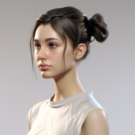 a female model in an oval silhouette with a braid down her back, showcasing the classic japanese simplicity and the stunning visuals of unreal engine 5. the shiny and glossy textures enhance the emphasis on facial expressions, while the rtx technology adds a realistic touch. the subtle ink application and asian-inspired elements complete the captivating aesthetic. ai generatedの素材