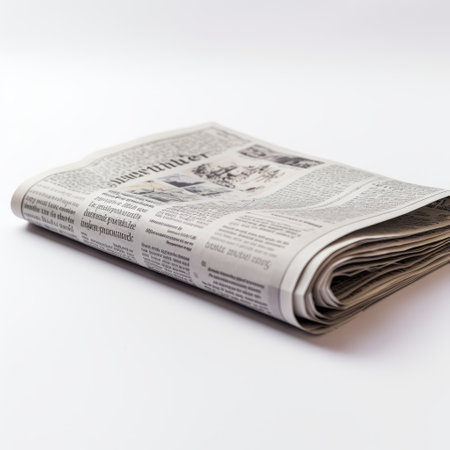 newspaper printed on a white background, featuring a 3d render in the style of fujifilm xf 56mm f12 r and tokina opera 50mm f14 ff lenses. the image showcases tonal sharpness and a narrative-driven visual storytelling approach. ricoh r1 camera is used to capture this captivating newspaper photograph. ai generatedの素材