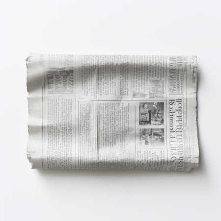 a newspaper paper is showcased on a white background in this lifelike rendering. the handheld hasselblad h6d-400c camera captures the tonal sharpness of the image, highlighting the mote kei style. the ultra-high-definition (uhd) image is enhanced by the use of fujifilm velvia. ai generatedの素材