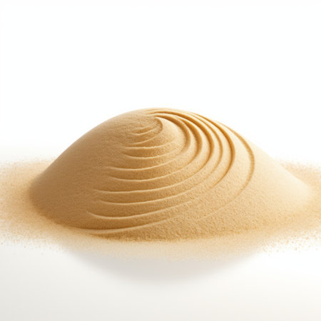 sand texture isolated on white background, featuring interactive installations, playful streamlined forms, and the artistic style of mori kei. this photo showcases a photo-realistic still life with ray tracing effects, capturing a captivating spiral group and the unique perspective of tilt shift photography. ai generatedの素材