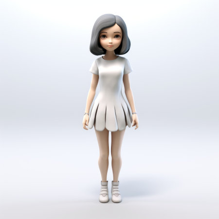 a 3d model of a cartoon woman, designed with childlike simplicity and inspired by manga characters. the model features a dark white color palette and bold, neo-pop surrealism elements. created using the soft-focus technique, it embodies the artistic style of the lyon school. the model has a shiny, glossy finish, adding to its visual appeal. ai generatedの素材