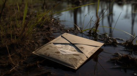 an envelope, drenched in mud, rests on top of grass as it slowly dries up. this captivating image, captured with the sony fe 12-24mm f/2.8 gm lens, showcases the unique style of planar art by john reuss. with a sensitivity to the natural world, the photograph reflects the artist's connection to nature and his passion for recycling. frogcore enthusiasts will appreciate the intriguing composition andの素材