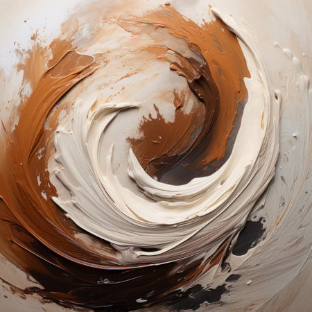a swirling spiral of brown and white paint captures the essence of expressive color palette and photorealistic compositions. this organic sculpting, reminiscent of artists like serge marshennikov and dusan djukaric, showcases the close-up intensity of oil portraitures. ai generatedの素材
