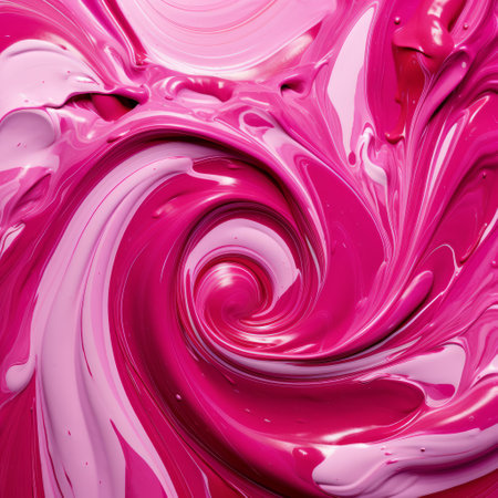 pink paint splash background with a gradually swirling whipped cream texture. the close-up shot captures the abstract and high-resolution swirls, reminiscent of the style of serge marshennikov. the dark pink and red hues create a colorful and eye-catching composition, resembling contemporary candy-coated installations. ai generatedの素材