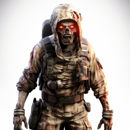 zombie wars 2 screenshots featuring unique character designs in the style of aleksi briclot. the images showcase a captivating blend of dark white and bronze tones, with skeletal figures and mesmerizing optic art. these digitally enhanced screenshots, reminiscent of an associated press photo, offer a visually stunning glimpse into the world of zombie wars 2. ai generatedの素材