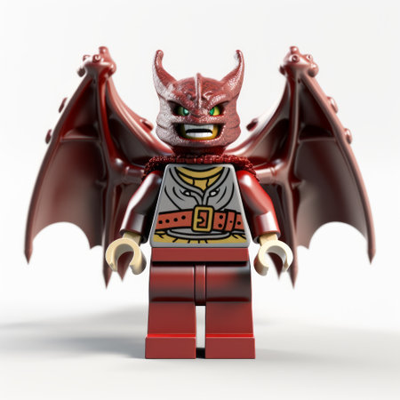 a lego miniature with red colored skin and wings, resembling a demonic character, is captured in this photograph. the detailed expressions on the character's face and the intricate costumes add to the overall appeal. rendered in maya and shot on 70mm with rtx technology, this image showcases the impressive craftsmanship and attention to detail. ai generatedの素材