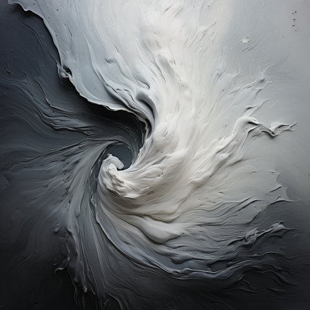 a black and white swirling artwork, reminiscent of oil paintings, featuring dark white and dark gray tones. this hyper-realistic piece showcases intricate details and dynamic colors, sculpted with heavy use of palette knives. an interactive artwork that captivates with its mesmerizing composition. ai generatedの素材