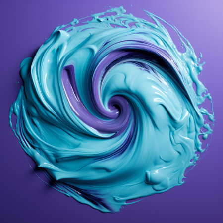 a photo of a swirling blue and purple liquid, resembling organic sculpting. the image showcases minimal retouching, realistic hyper-detail, and a monochromatic intensity. the contrasting whirly patterns and colors create a visually captivating composition. ai generatedの素材