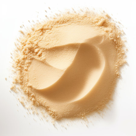 a powdered product is showcased on a clean white background, featuring a light yellow and beige color scheme. the abstract formulations create an artistic and organic look, enhanced by the use of tilt-shift lenses. this captivating image, reminiscent of an associated press photo, evokes the essence of kabuki theater and the unique process of caffenol developing. ai generatedの素材