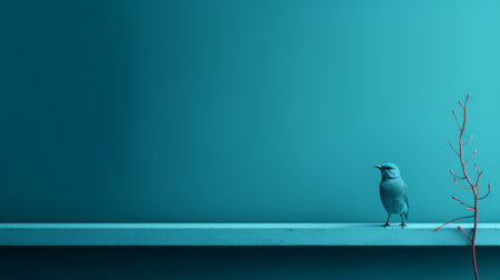 an owl perched on a sleek blue shelf, showcasing a futuristic minimalistic style. the dark green and light cyan color scheme adds a touch of modernity to the panoramic scale of the image. the minimalist backgrounds and high-quality photo capture the essence of deconstructed minimalism, while the monochromatic depth enhances the overall aesthetic. ai generatedの素材