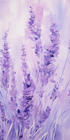 a lavender painting by joey wilson, inspired by the monochromatic style of artworks. the vibrant impasto brushstrokes bring the artwork to life, reminiscent of the works of franciszek starowieyski and miki asai. hand-painted details add depth and intricacy, while soft brush strokes evoke the elegance of hyacinthe rigaud's masterpieces. ai generatedの素材