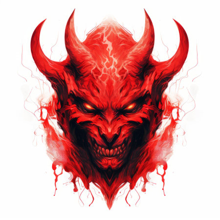 devil hd wallpaper background art design by besim_, featuring a close-up intensity and highly detailed realism. in the style of luminous watercolors and simplistic vector art, this artwork showcases tenebrism effects and a captivating crimson color palette. inspired by the works of joram roukes, this devil-themed design is visually striking and sure to make a statement. ai generatedの素材
