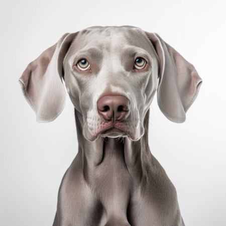 a dog's head gazes into the distance in this photograph. the portrait showcases a light gray and pink color scheme, capturing the subject with photorealistic detail. the high-key lighting enhances the dynamic symmetry of the composition, reminiscent of picasso's style. the smooth surface adds to the overall aesthetic of this hyperrealistic animal portrait. ai generatedの素材