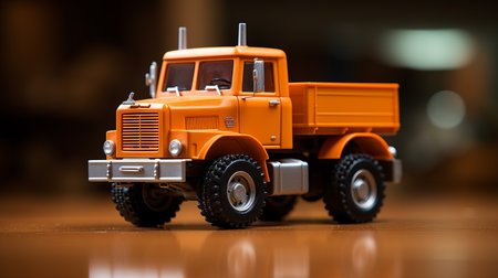 a toy truck isolated in a hyper-realistic and ultra-detailed photograph. the shot, taken on a 25mm lens, showcases intricate details with a depth of field and tilt blur effect. the lighting, including half rear lighting and backlight, creates a dramatic and elegant atmosphere. the image is enhanced with various techniques such as super-resolution, volumetric lighting, and global illumination. the result is an insanely detailed andの素材