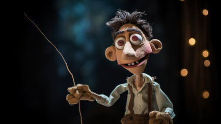 an insanely detailed and intricate puppet is captured in this ultra-realistic photograph. shot on a 25mm lens, the photo showcases the puppet's elegant and dynamic pose. with its ultra-detailed and intricate details, the puppet stands out against a beautifully ambient backdrop. the photograph's high resolution of 32k allows for every minute detail to be captured and appreciated. ai generatedの素材