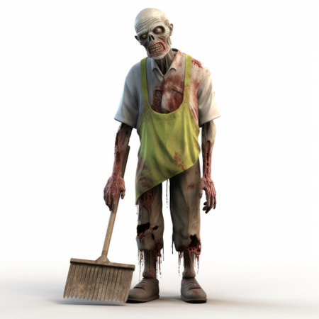 a 3d model of a zombie broomstick with green leaves, available as a royalty-free stock photo on istock. this unique creation, inspired by the artistic styles of david normal, soggy, trashcore, marine painter, and jeff danziger, showcases a realistic hyper-detailed rendering. perfect for projects that explore working class subjects and the world of the supernatural. ai generatedの素材